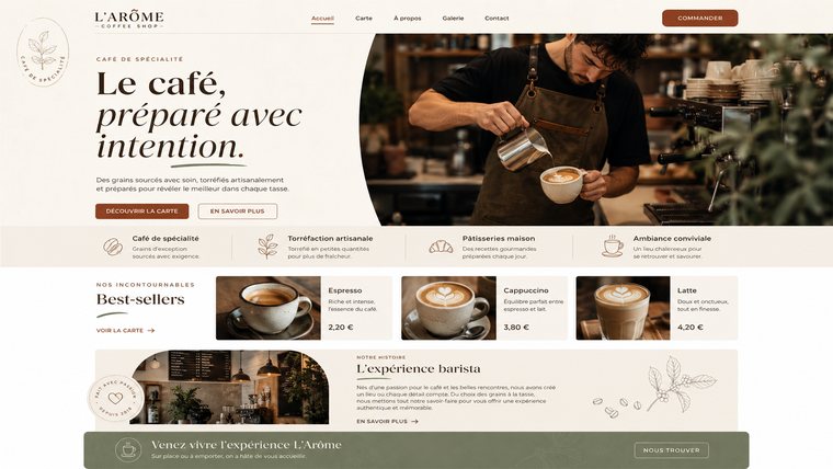 Aperçu du site vitrine d'un café