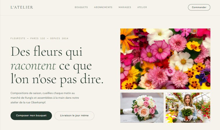 Aperçu du site vitrine d'un fleuriste