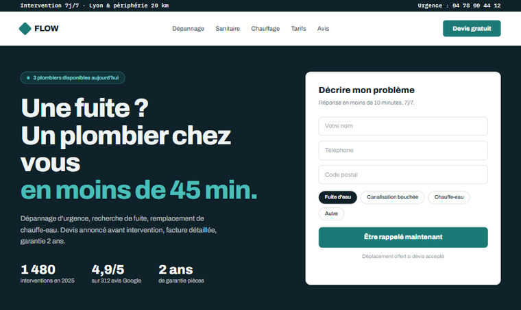 Aperçu du site vitrine d'un plombier